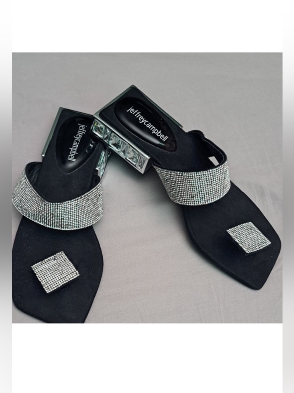 Jeffrey Campbell  Sz 8 Black/Silver Crystal Strap Block Heel Sandal - Women